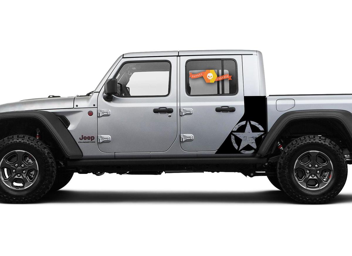 Jeep Gladiator Side War Destroyed Star Sticker Decal Factory Style Body Vinyl Graphic Stripes Kit 2018-2021 
