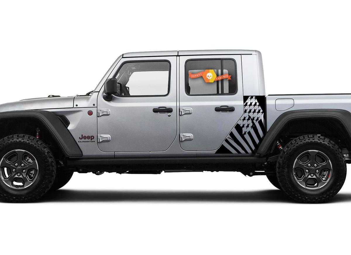 Jeep Gladiator Side Flag USA Destroyed decal Vinyl Sticker Factory Style Body Vinyl Graphic Stripes Kit 2018-2021