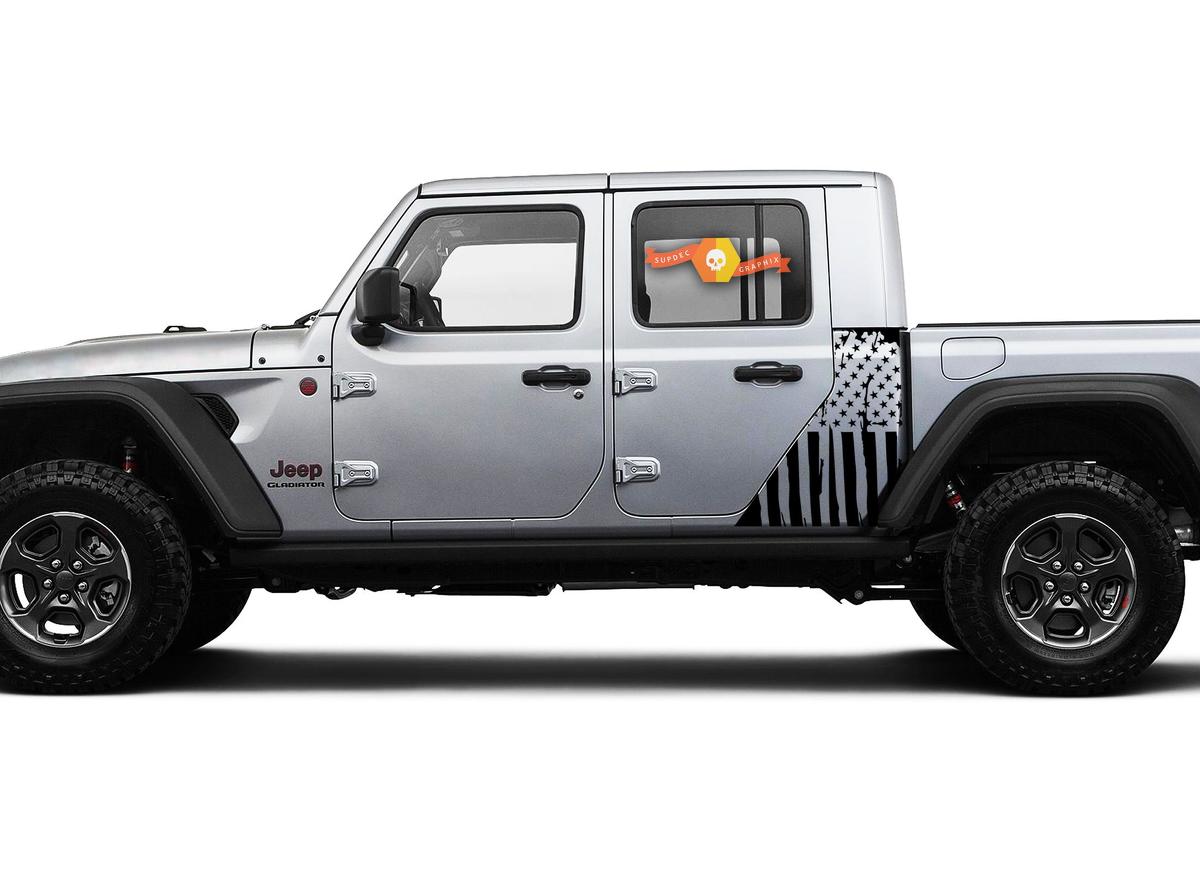 Jeep Gladiator Side Flag USA  Military Destroyed decal Vinyl Sticker Factory Style Body Vinyl Graphic Stripes Kit 2018-2021