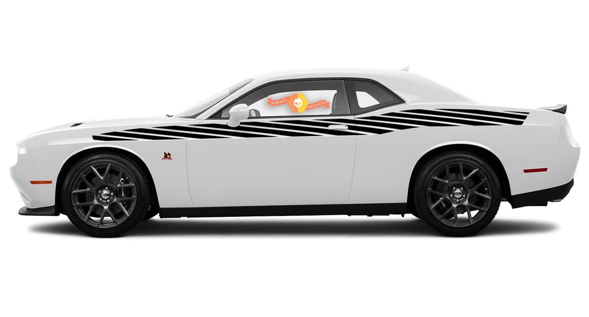Pair of Dodge Challenger Full Length Style Bodyline Strobe Racing Stripe Kit for 2008 & Up #12