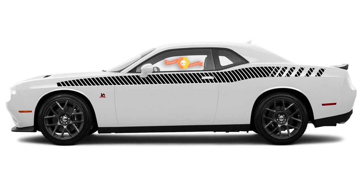 Pair of Dodge Challenger Full Length Style Bodyline Strobe Racing Stripe Kit for 2008 & Up #13