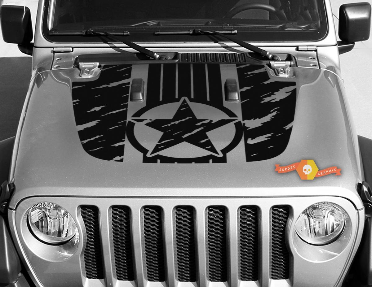 Jeep Gladiator JT Wrangler Military Star Destroyed Camouflage JL JLU Hood style Vinyl decal sticker Graphics kit for 2018-2021