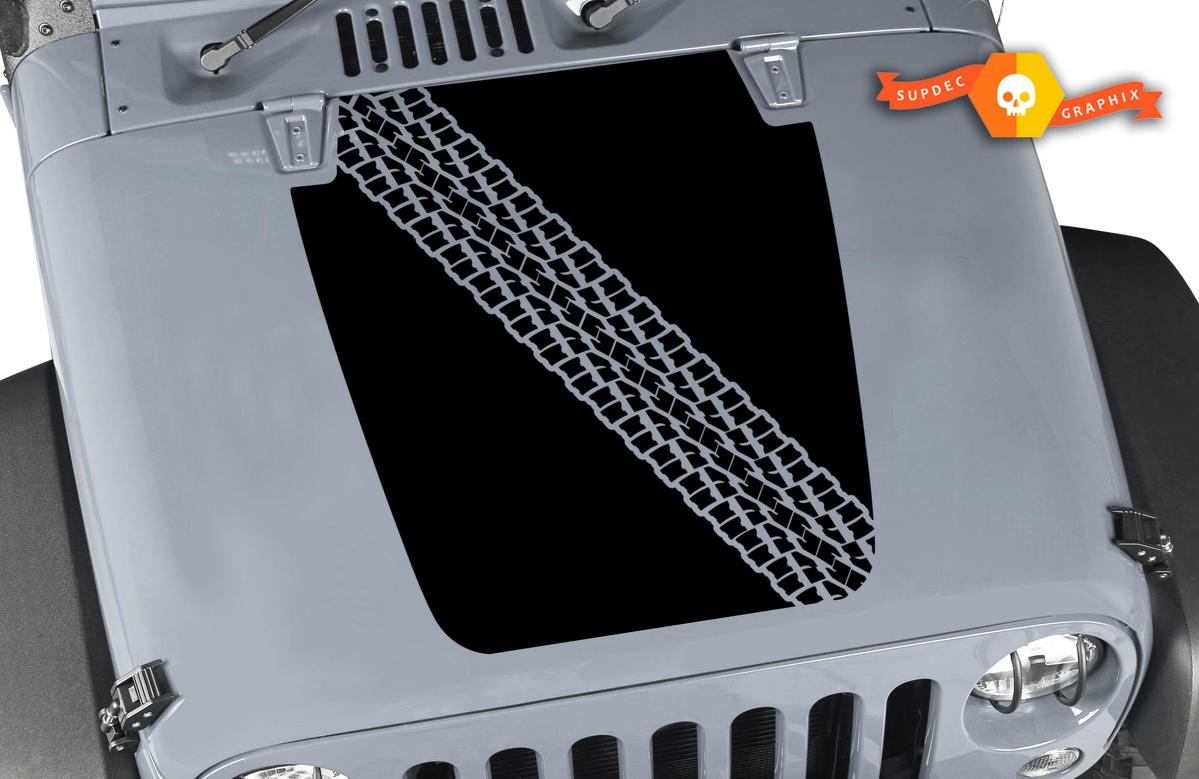 Jeep Decal Hood with Tire Track Vinyl Any Colors Sticker JK LJ TJ 2007-2018