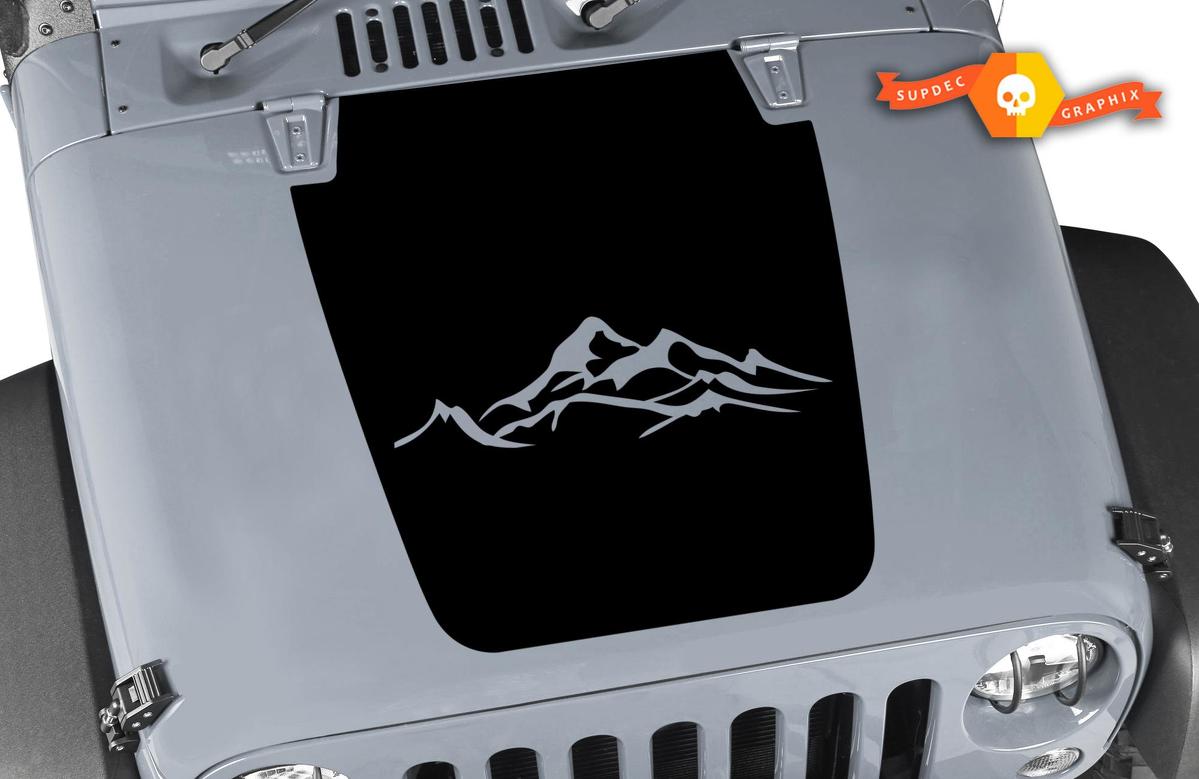 Jeep Decal Hood with Mountains Vinyl Any Colors Sticker JK LJ TJ 2007-2018