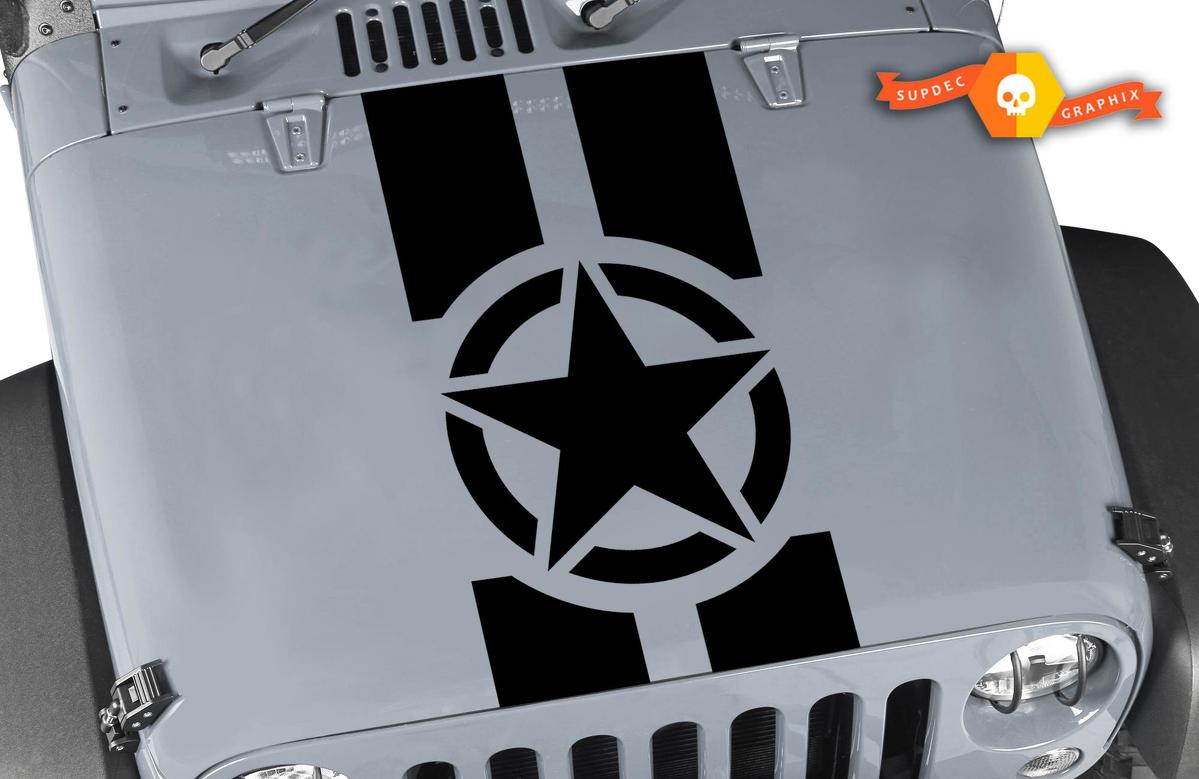 Jeep Hood Oscar Mike Military Star Stripes Jeep Black Out Hood 3 Piece  Any Colors Sticker JK LJ TJ 2007-2018