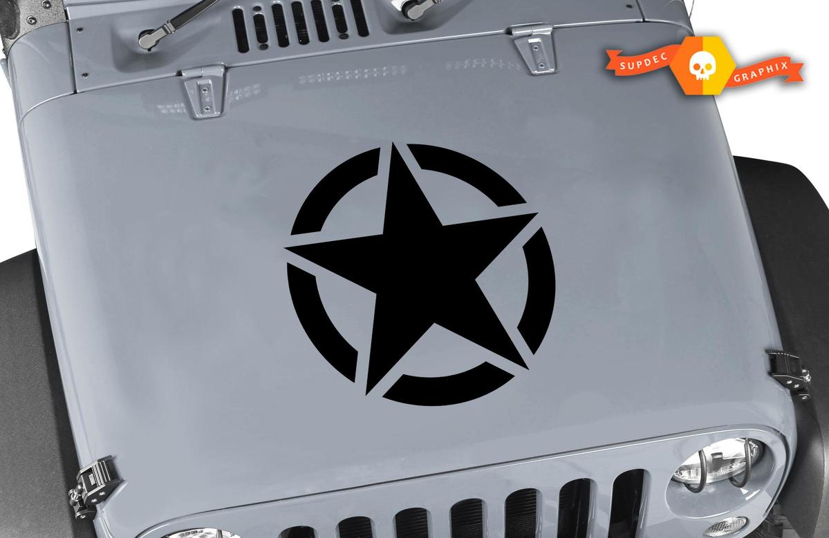 Jeep Hood Oscar Mike Military Star Jeep Black Out Hood 3 Piece  Any Colors Sticker JK LJ TJ 2007-2018