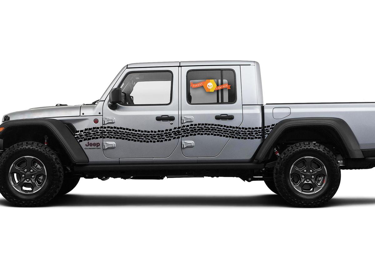 Jeep Gladiator Side JT Extra Large Curved Tire Tracks Style Vinyl decal sticker Graphics kit for 2018-2021