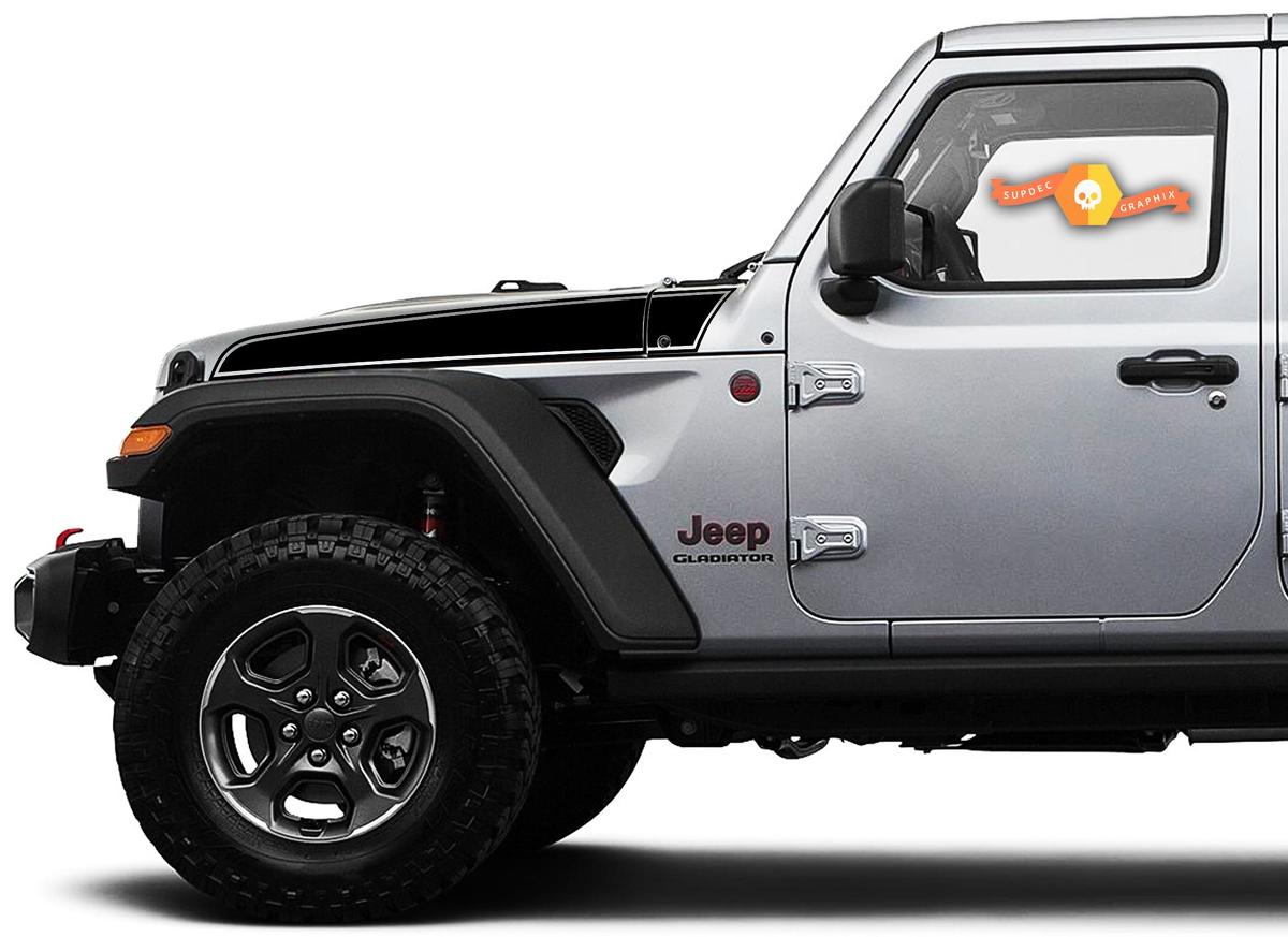 Pair of Jeep Wrangler Gladiator JT JL JLU Rubicon Hood Trim Vinyl Sticker Decal Graphic kit for 2018-2021 for both sides