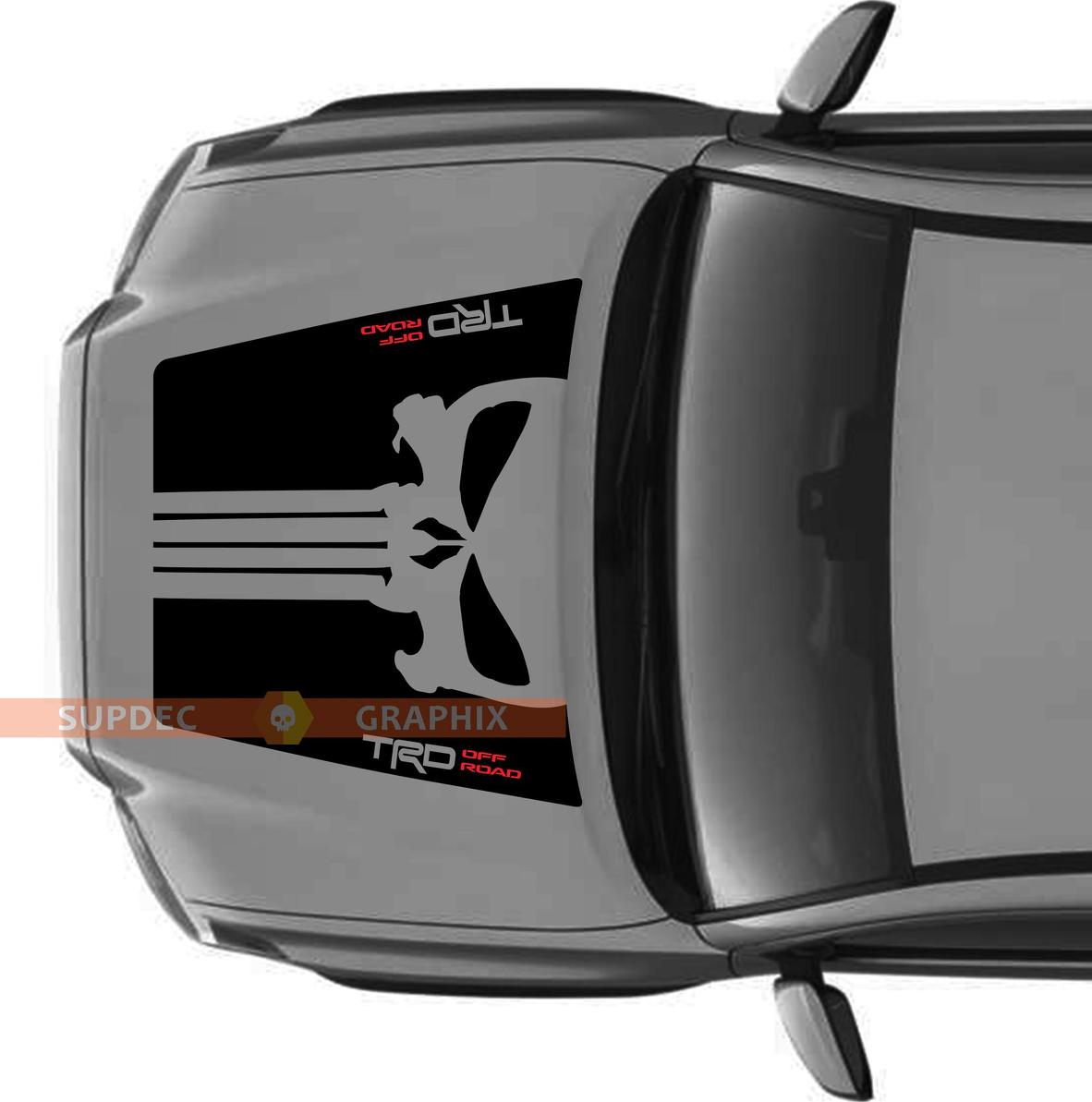 Punisher skull TRD 4x4 PRO Sport Off Road NO SCOOP! Hood Vinyl Stickers Decal fit to Toyota Tacoma 2016 - 2021 models