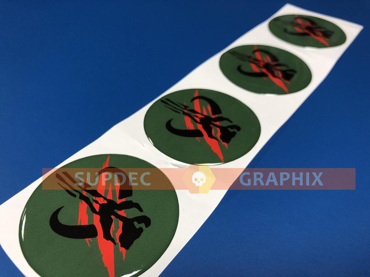 4 Wheel Center Caps Mandalorian Boba Fett Domed Badge Emblem Resin Decal Sticker