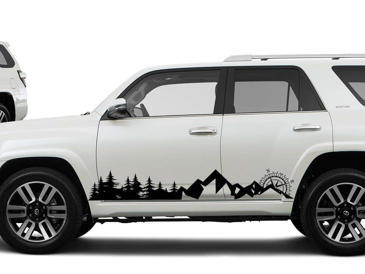 Side Mountains Trees and Compass travel Vinyl Sticker Decal fit to Toyota 4Runner 16-18 fit to TRD