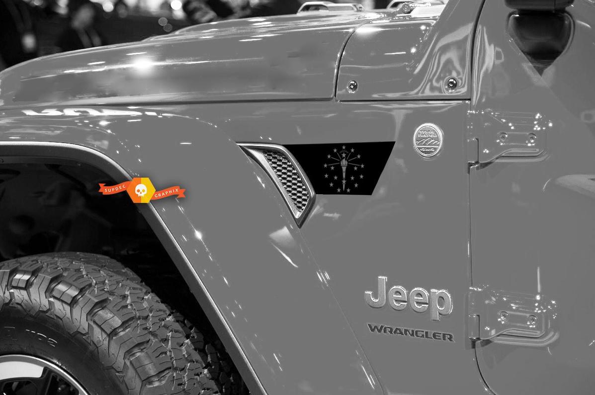 Pair of Jeep Wrangler 2018 JLU Jeep Fender jl fender vent Indiana Flag Vinyl Sticker Decal Graphic kit for 2018-2021