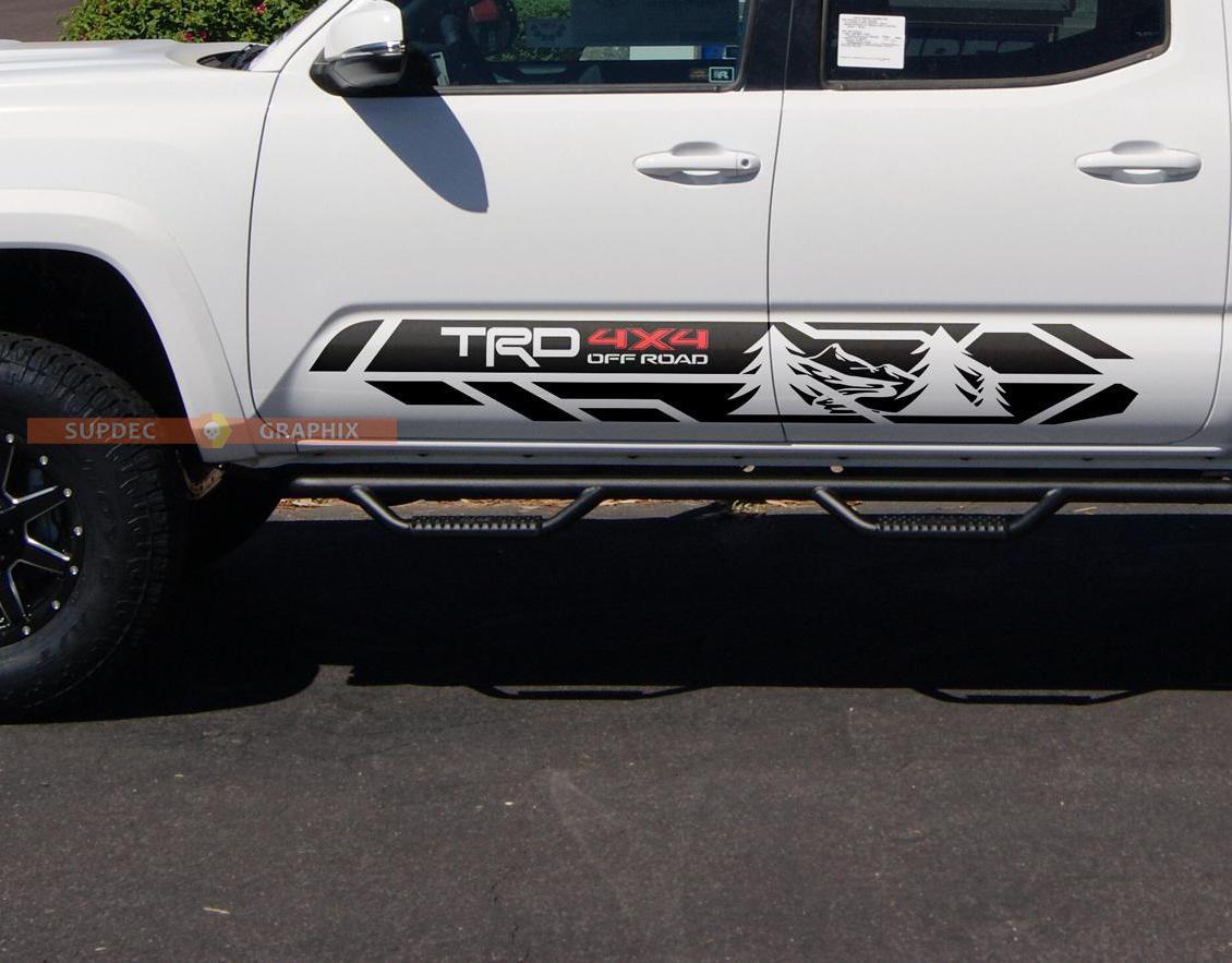 Pair of TRD 4x4 Tree Mountains Forest Side Rocker Panel Vinyl Decal Sticker for Toyota Tacoma 2016 - 2020
