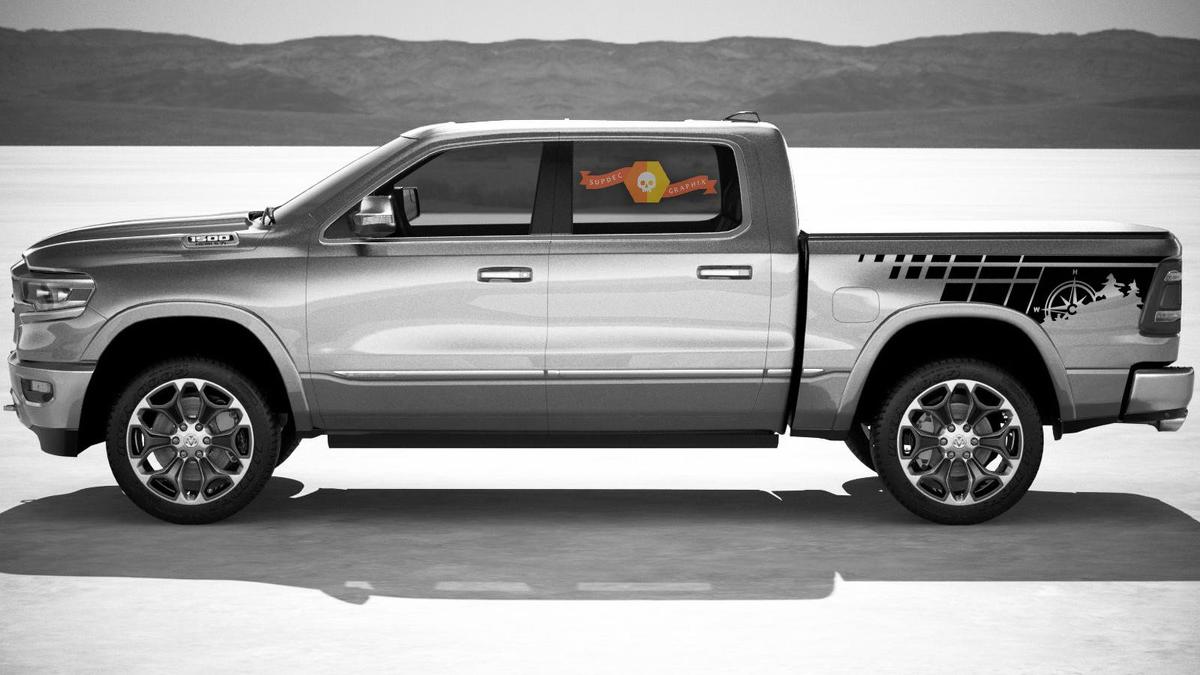 2x  Dodge Hehi 6.7 1500 Vinyl Decal sticker graphic side  mountains Forest Compass