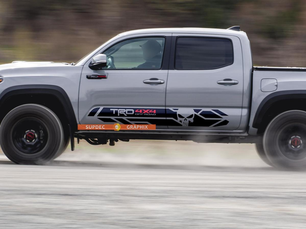 pair of TRD 4x4 Punisher Side Rocker Panel vinyl decal sticker fit to Toyota Tacoma 2016 -2019