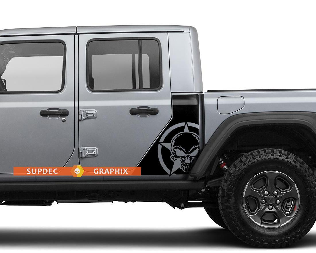 Jeep Gladiator Side Flag Skull Star decal Vinyl Sticker Factory Style Body Vinyl Graphic Stripes Kit 2018-2021