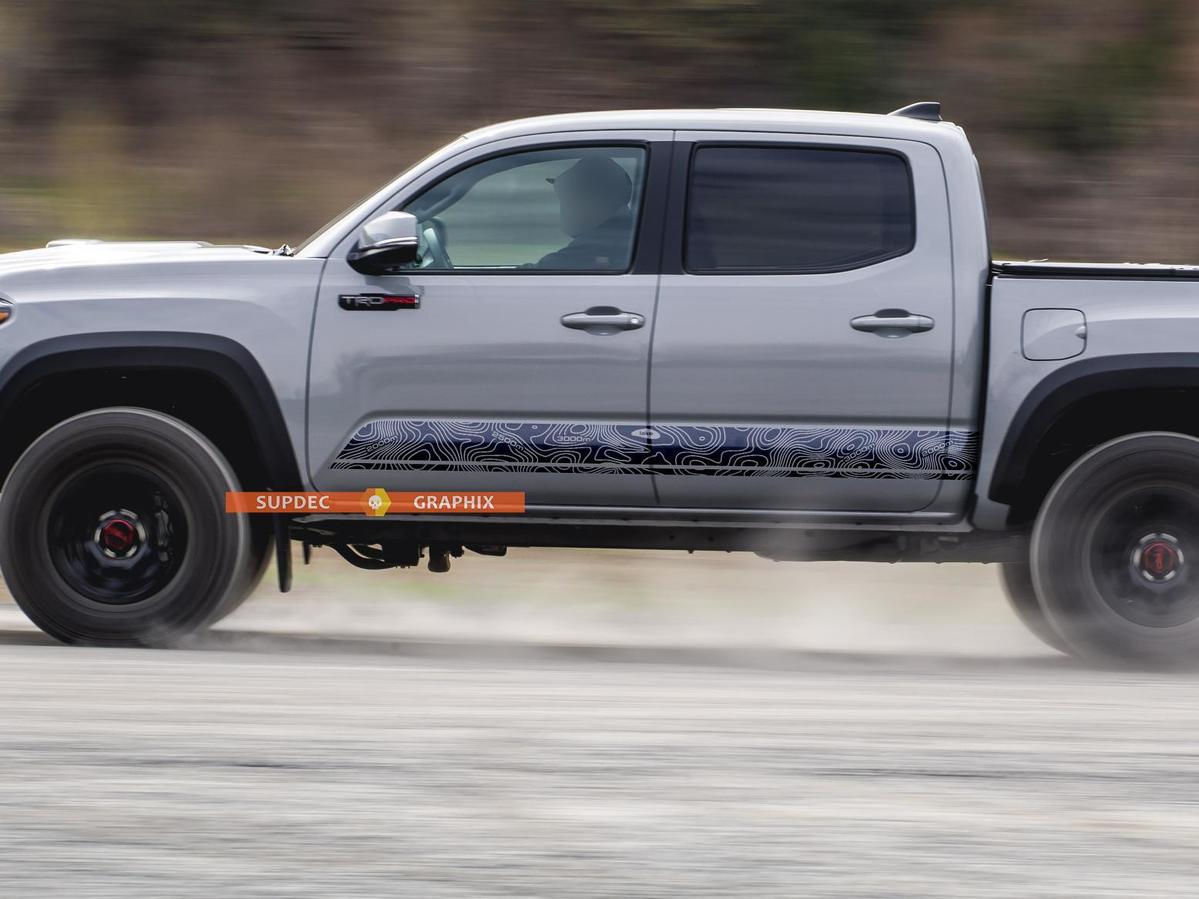 Topo Topographic Map on Rocker Panel Side Vinyl Sticker Decal fit to Toyota Tacoma 2016-2020 TRD