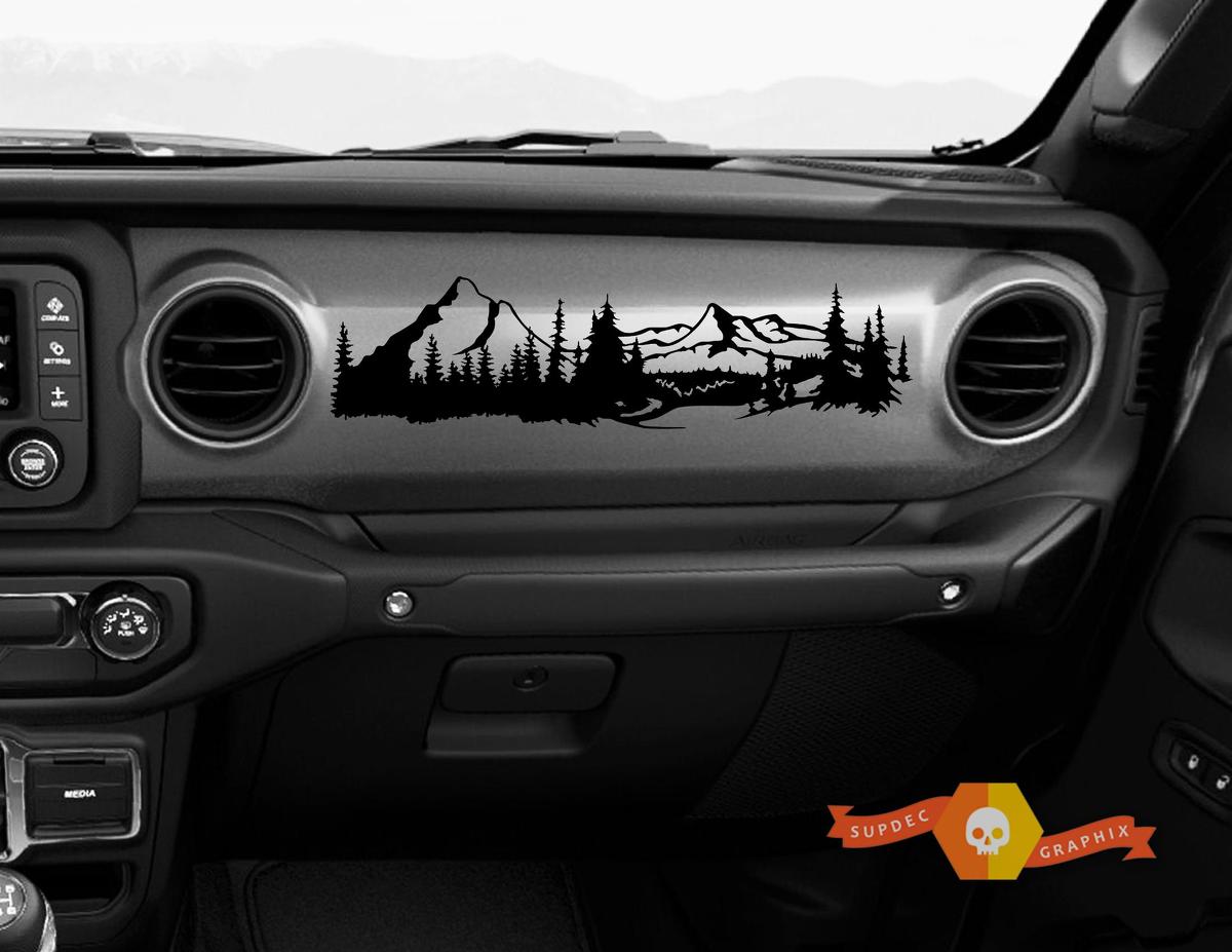 Jeep JT Rubicon Gladiator Dashboard mountains pine trees 1941 Willys with Scene Vinyl Sticker Decal
