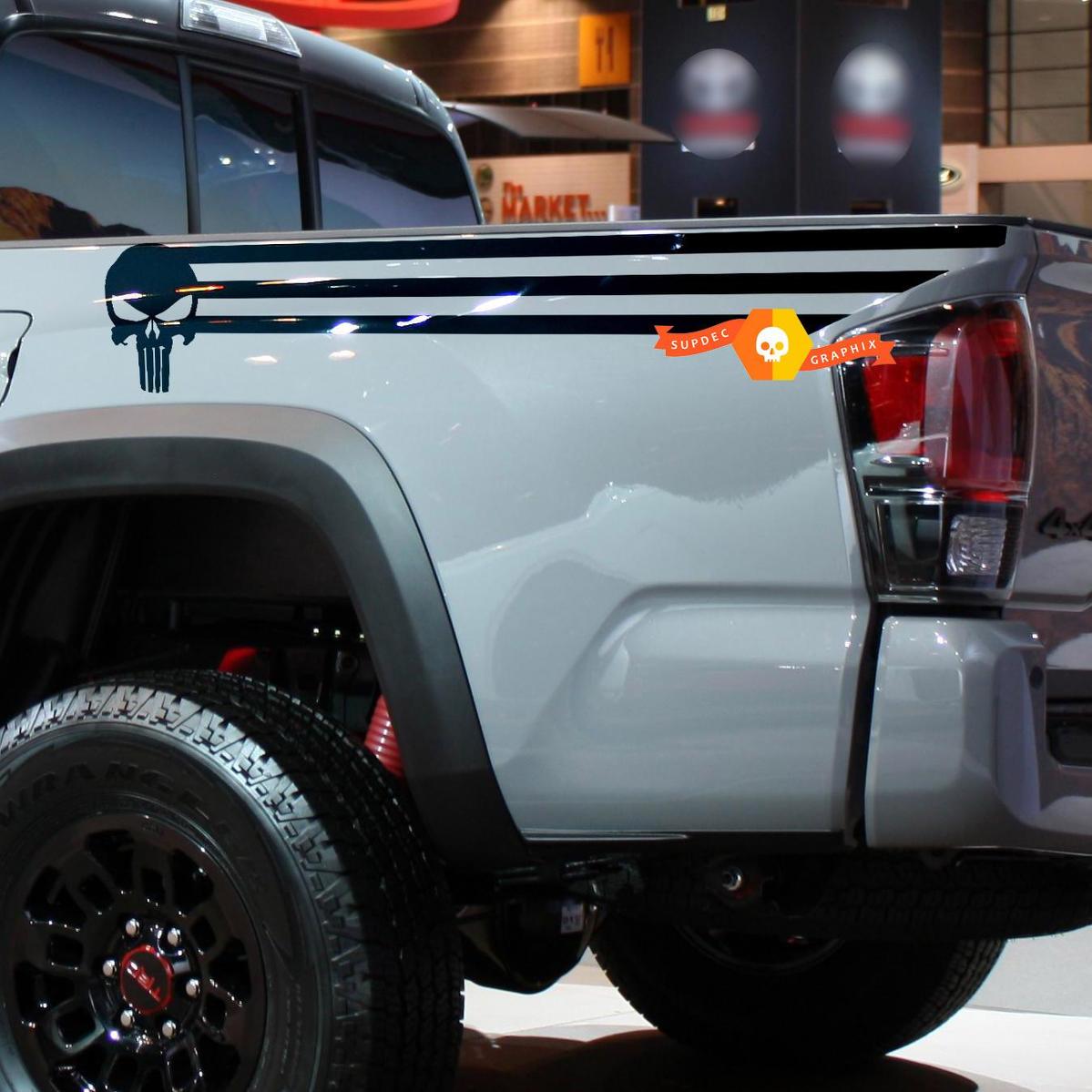 PUNISHER Side Stripes Vinyl Stickers Decal fit to Tacoma 2013 - 2020 or Tundra 2013 - 2020