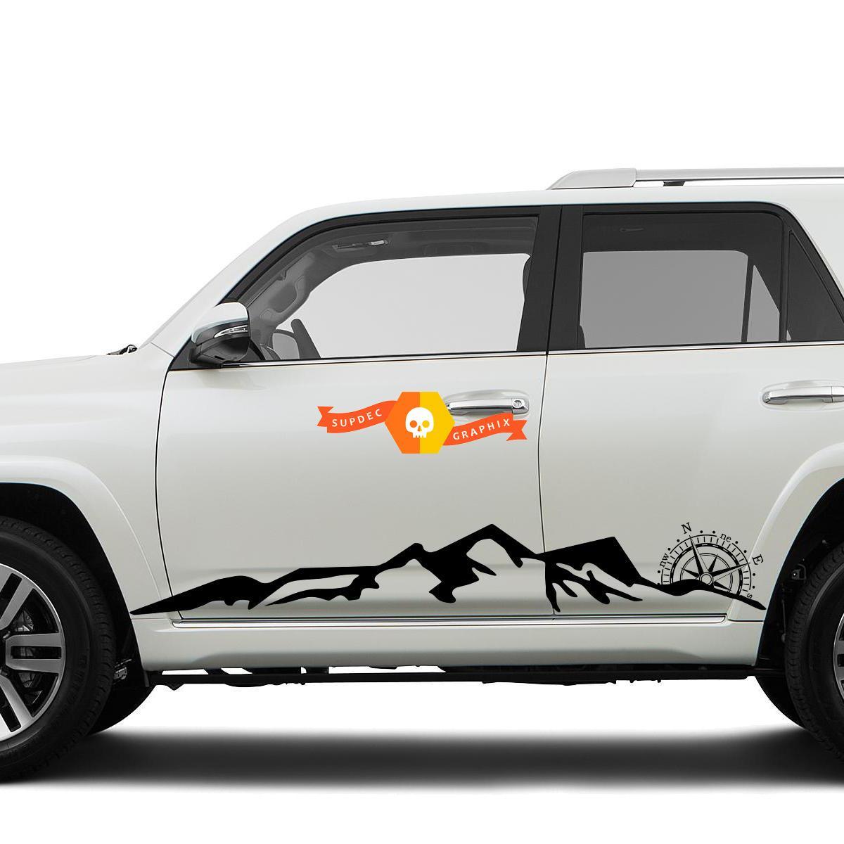 Side Mountains and Compass Rocker side travel Vinyl Sticker Decal fit to Toyota 4Runner 16-20 TRD