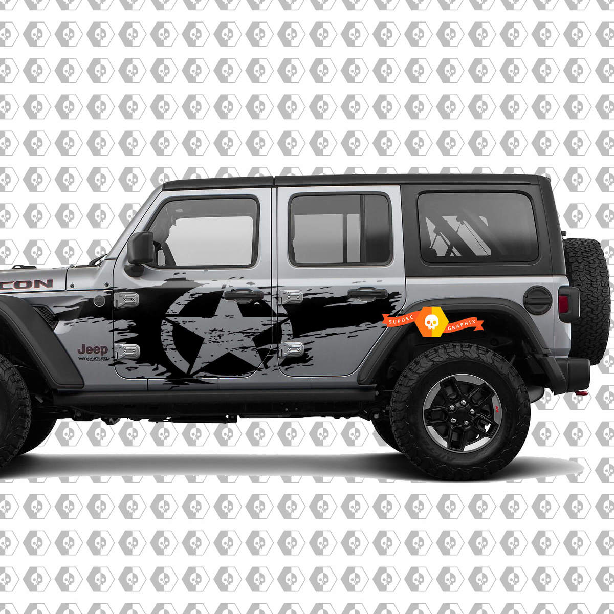 Pair of Jeep Wrangler Unlimited Wrangler JL Distressed star side body Sticker Decal kit
