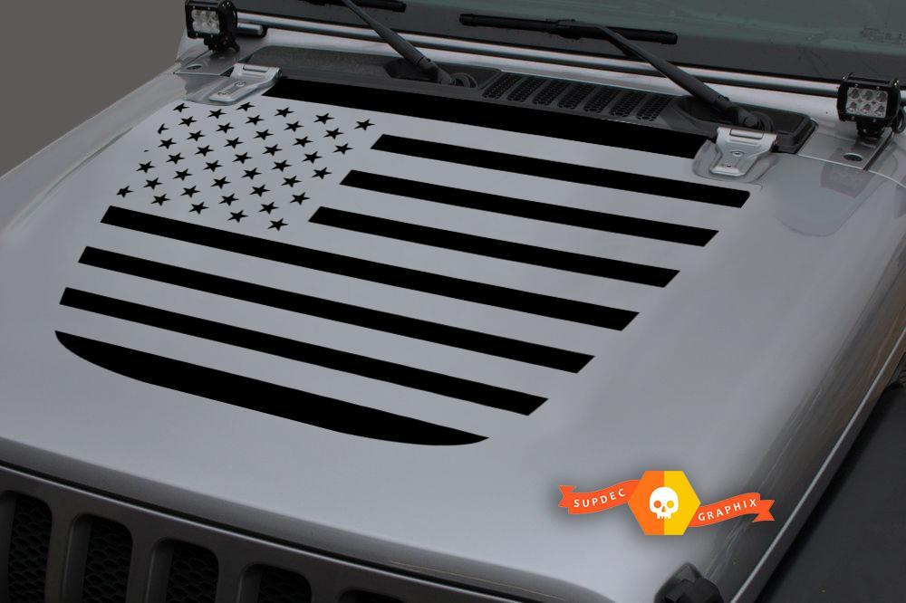 Jeep 2018 - 2021 Gladiator Wrangler JL JLU JT Hood US USA Flag Vinyl Decal Sticker Graphic