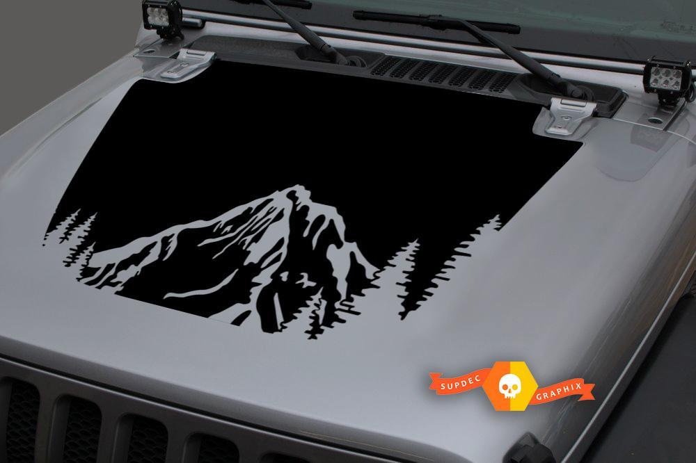 Jeep 2018-2021 Gladiator Wrangler JL JLU JT Hood Forest Mountains Vinyl Decal Sticker Graphic