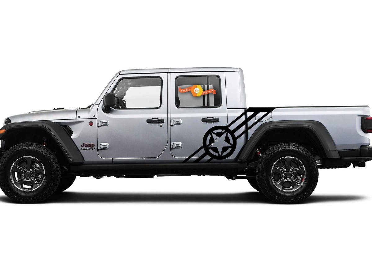 2 side Jeep Gladiator Side Door Stripes Navy Army USA Star Stickers Decals Vinyl Graphics Stripe kit for 2020-2021 for both sides