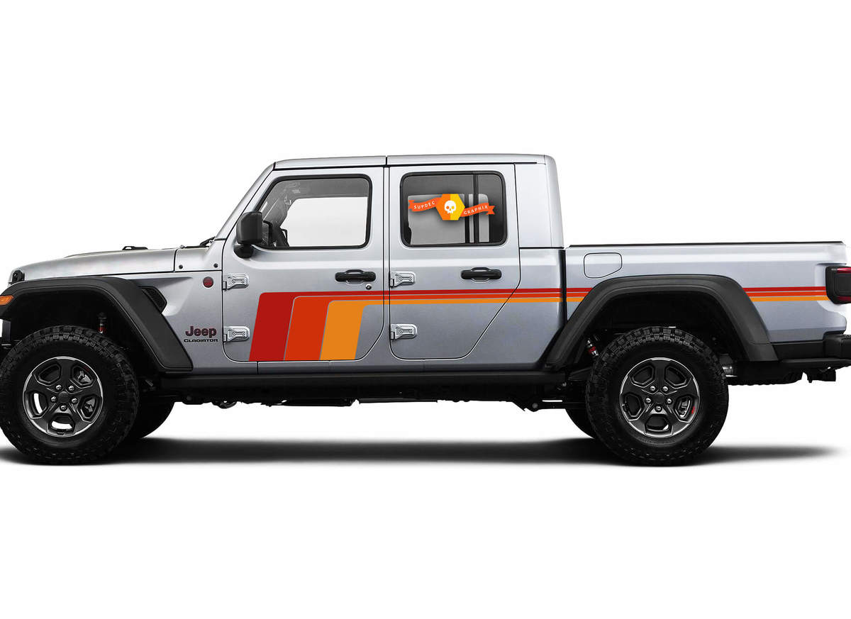 2 side Jeep Gladiator Side Door Old School Retro Stripes Stickers Decals Vinyl Graphics Stripe kit for 2020-2021 for both sides. 
