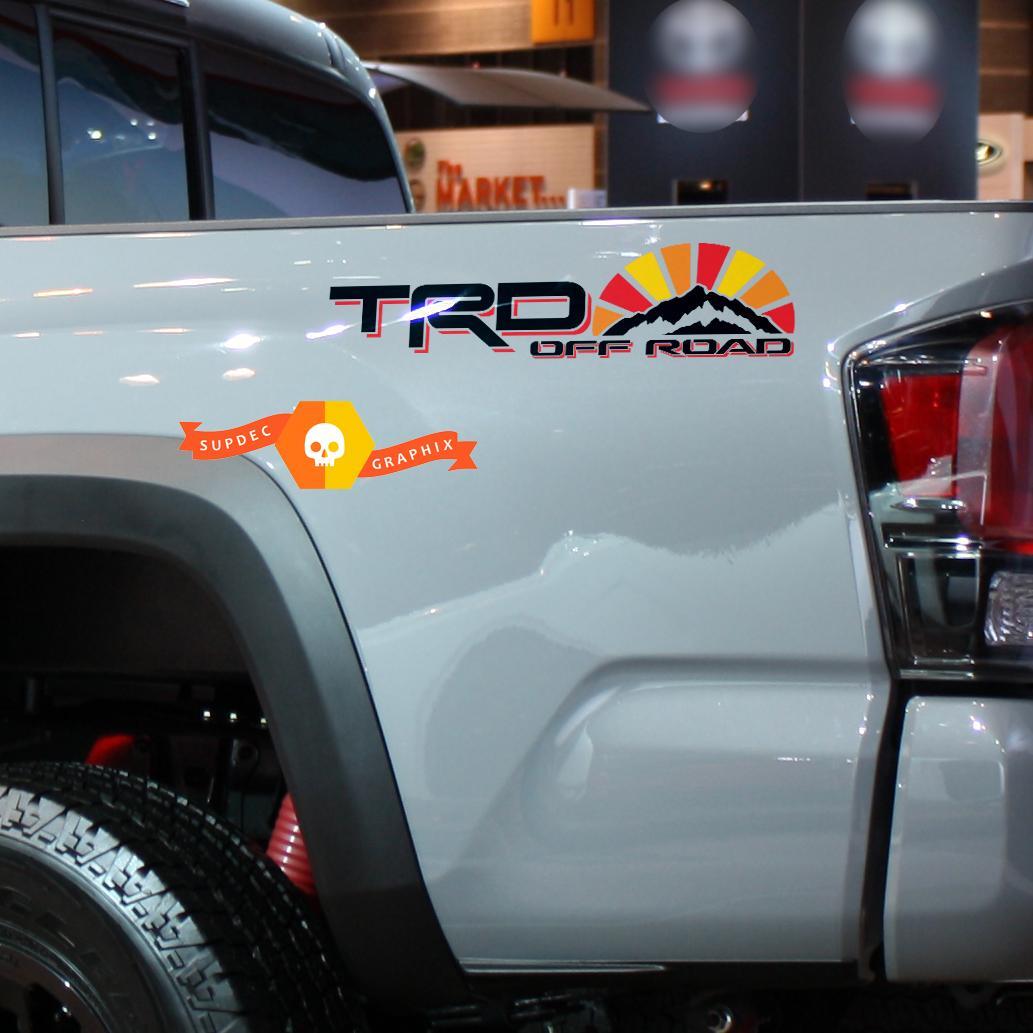 Pair of TRD 4x4 Off road with Mountains Vintage Sunset Retro Old Style Side Vinyl Stickers Decal fit to Tacoma Tundra 4Runner