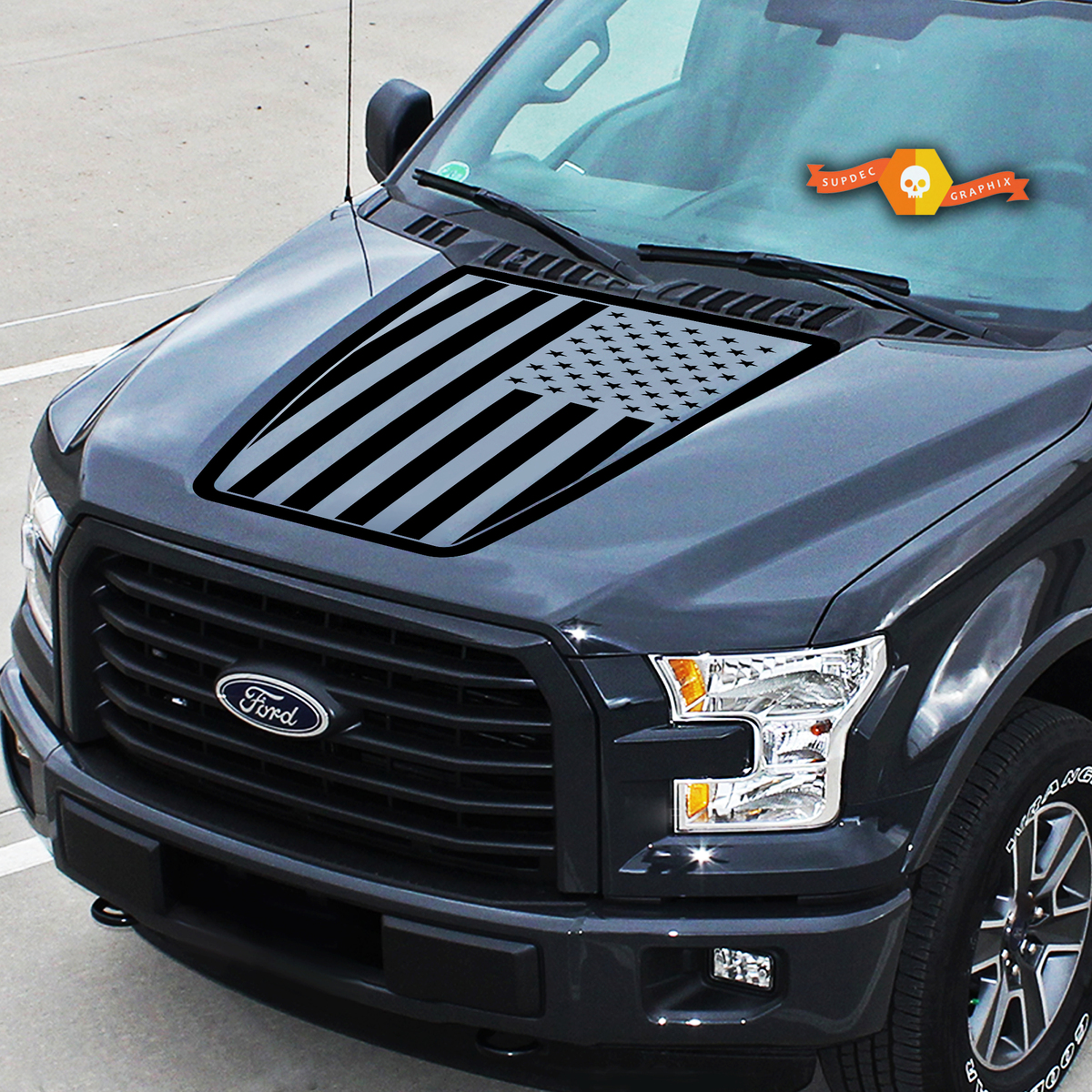 Hood  Ford F-150 USA Flag Center Graphics Vinyl Decals Truck Stickers 2015-2020