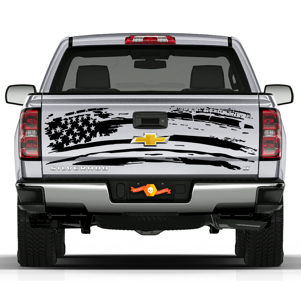 2007-2018 Chevy Silverado Splatter Silverado USA Flag Stripes Tailgate Vinyl Graphics Stickers Decals
