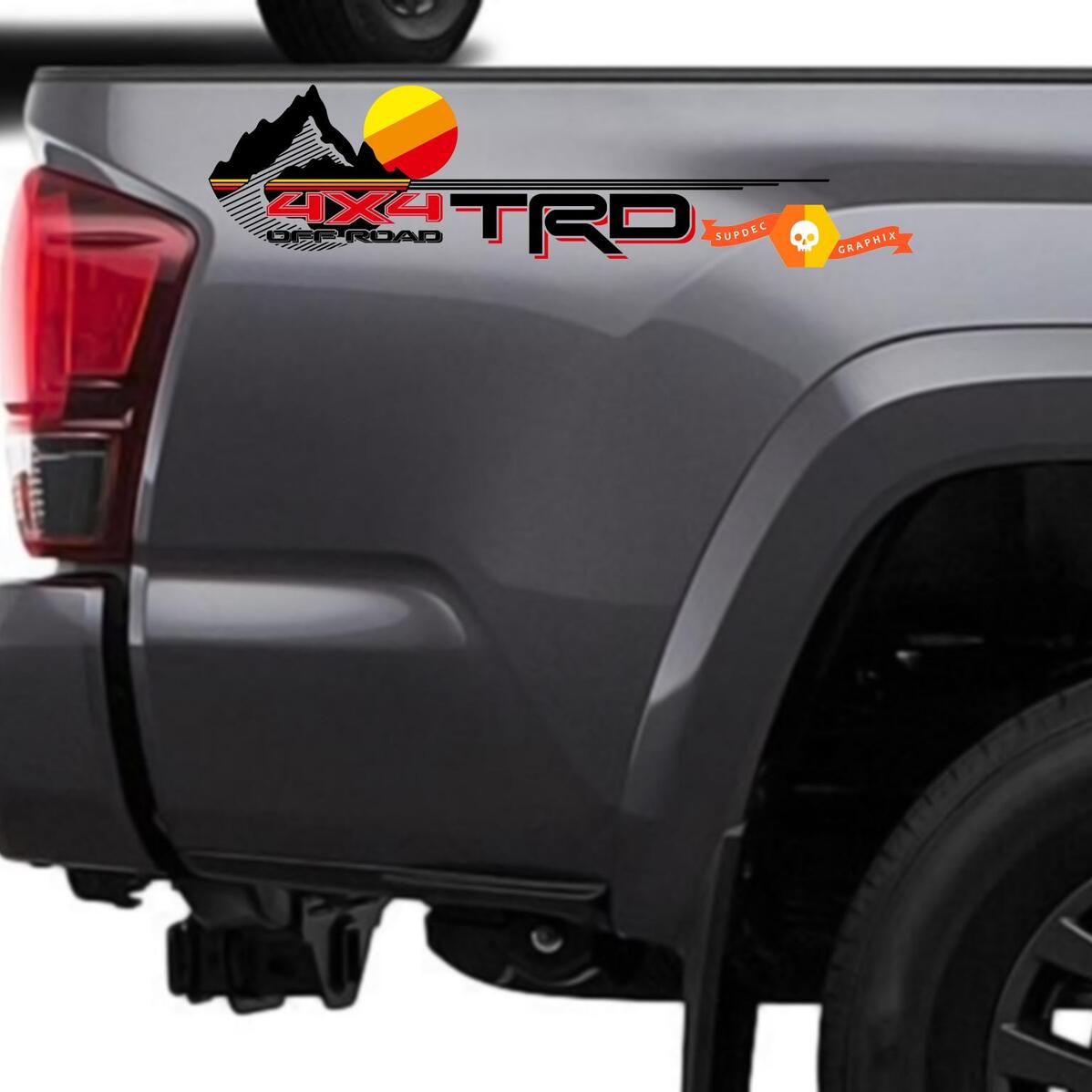 New TRD 4x4 Off road with Mountains Vintage Sunset Retro Old Style Side Vinyl Stickers Decal fit to Tacoma Tundra 4Runner