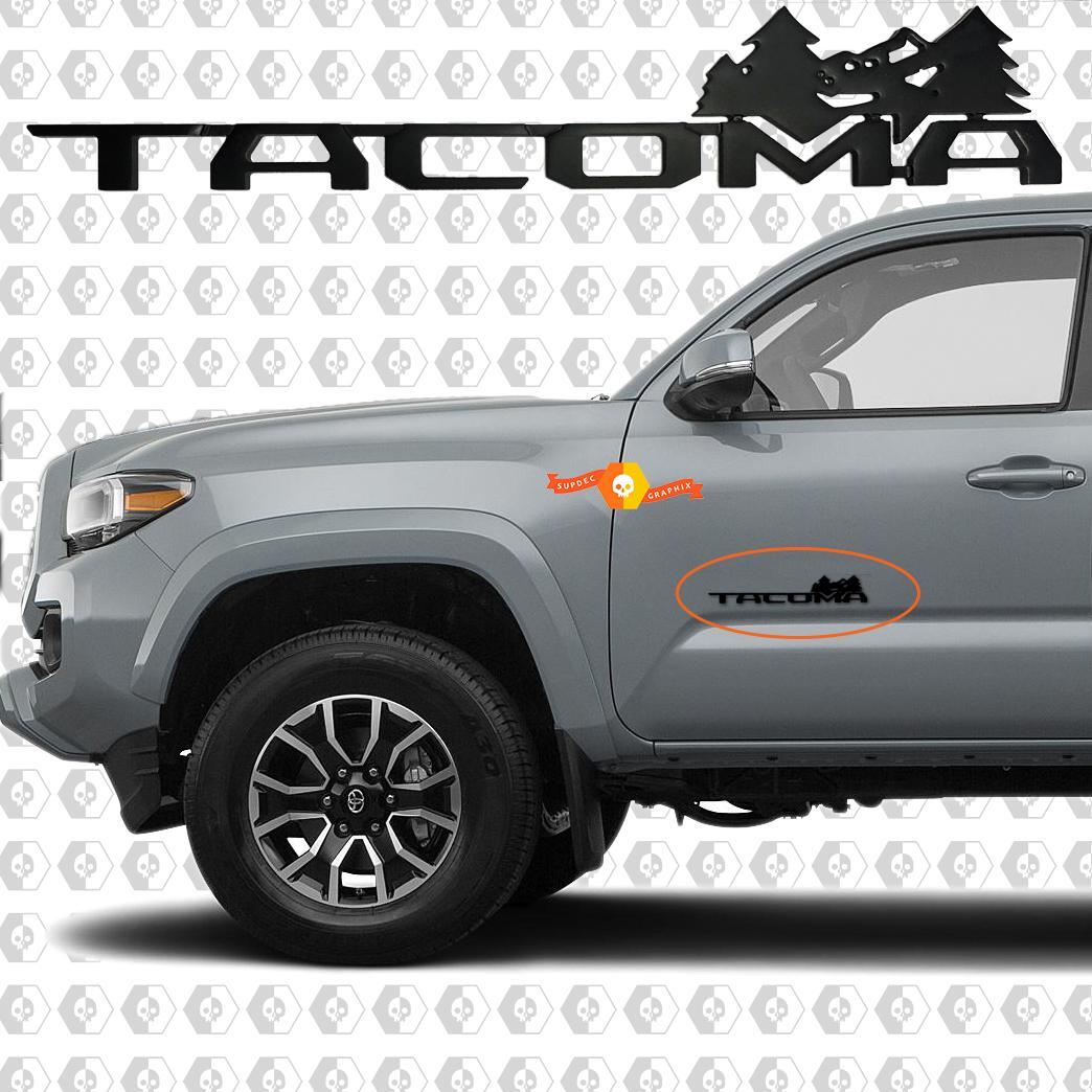 Black Tacoma Mountains and Trees Metal Aluminum Badge Bed Side Emblem Aluminium
