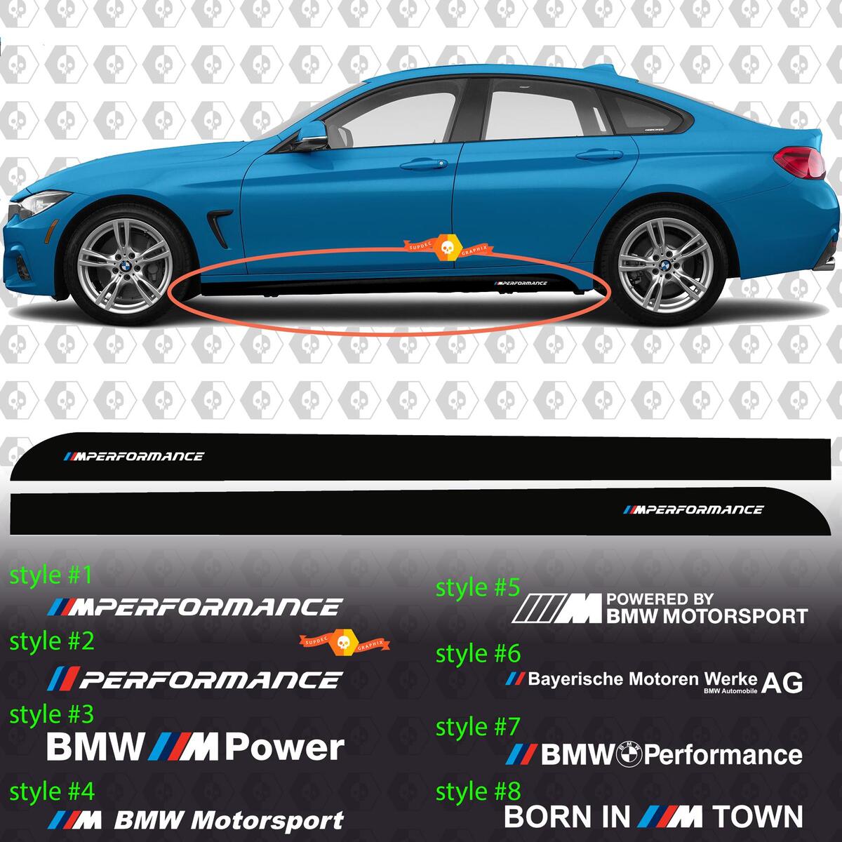 BMW M Power M Performance Iliwa Ku Mji Wa M Motosport Upande wa Mwamba wa Gari vinyl stika F32 F36 F30 F82
