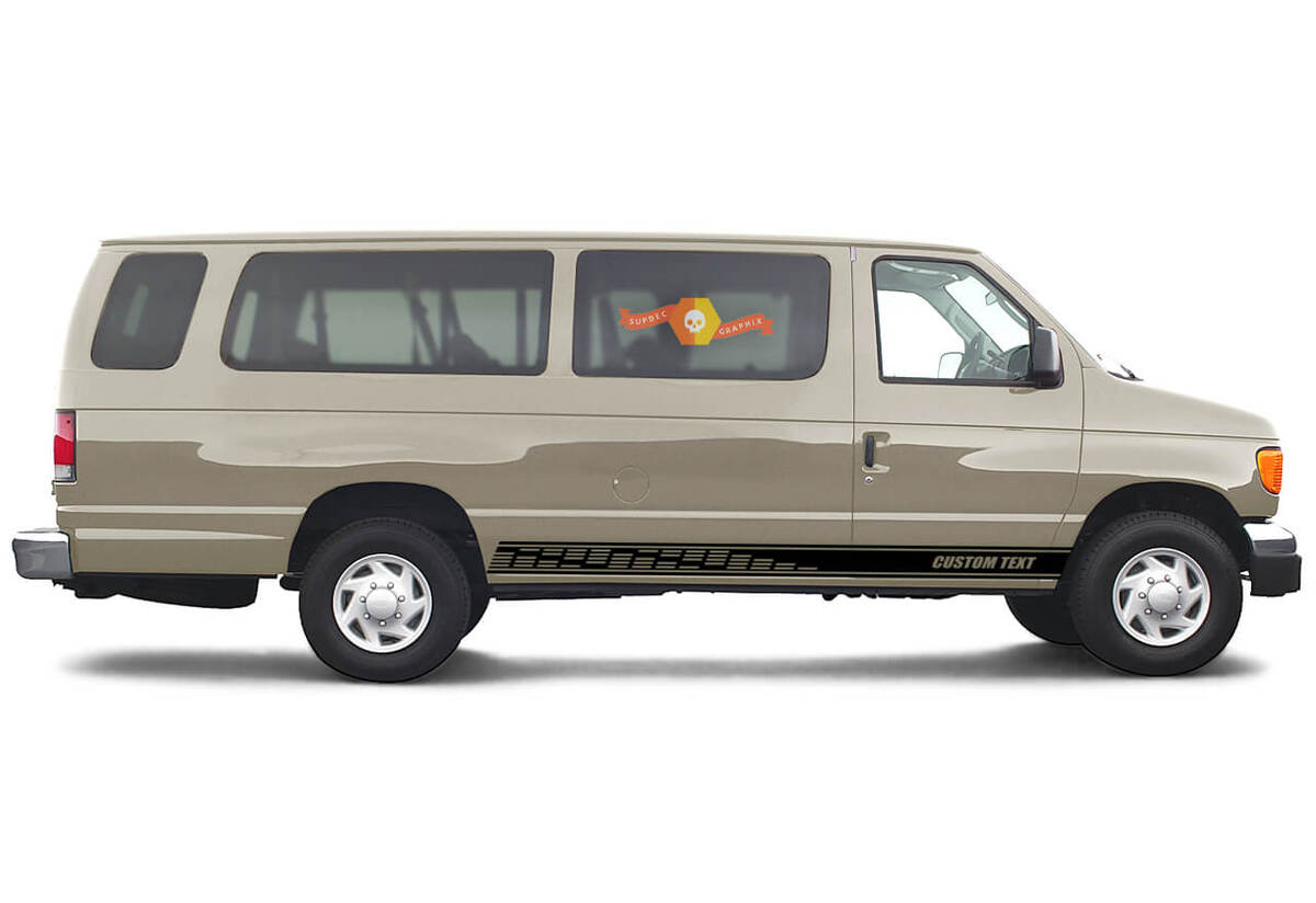 2x side Ford E-Series Chassis Vinyl Stripes body decal vinyl graphics sticker Custom Text style 2