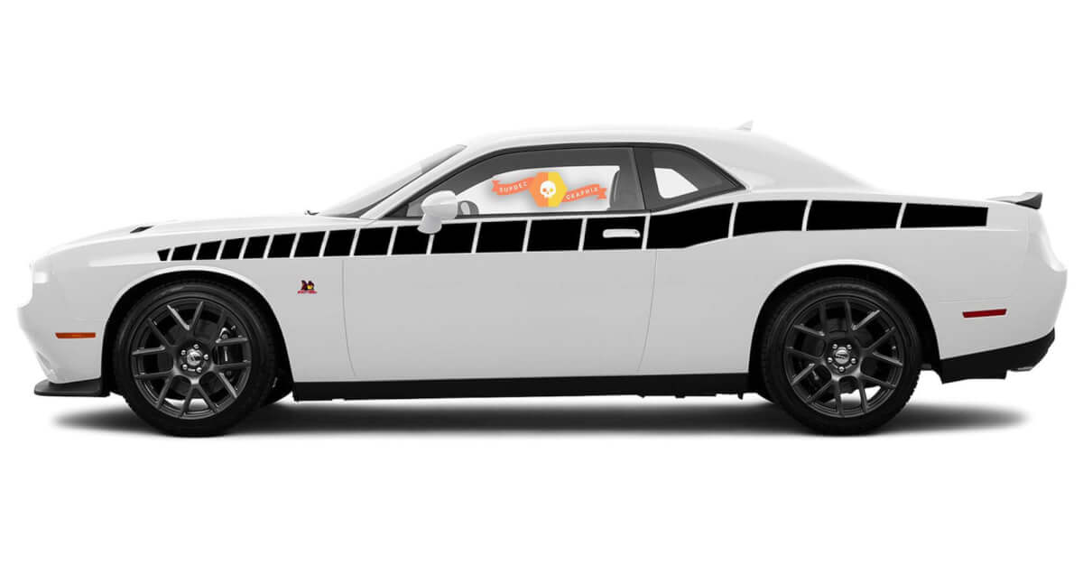 2008 & Up Dodge Challenger Full Length Style Bodyline Strobe Racing Stripe Kit 5