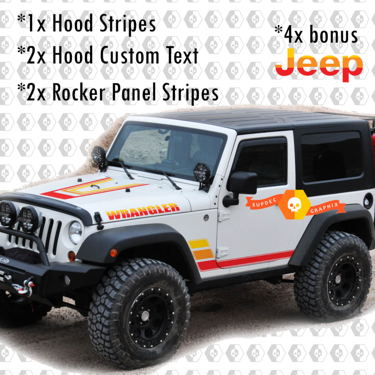 Retro Vintage Kit Hood Rocker Panel decals Stickers for Jeep Wrangler Rubicon Renegade JK 2 Doors