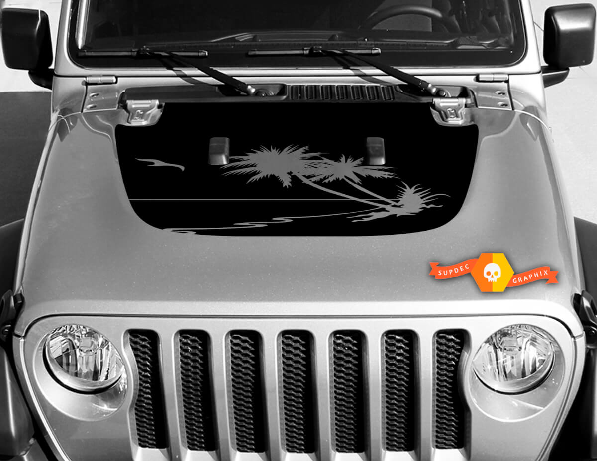 Tropical palms vinyl decal graphics sticker for hood Wrangler JL 2018 2019  #1
