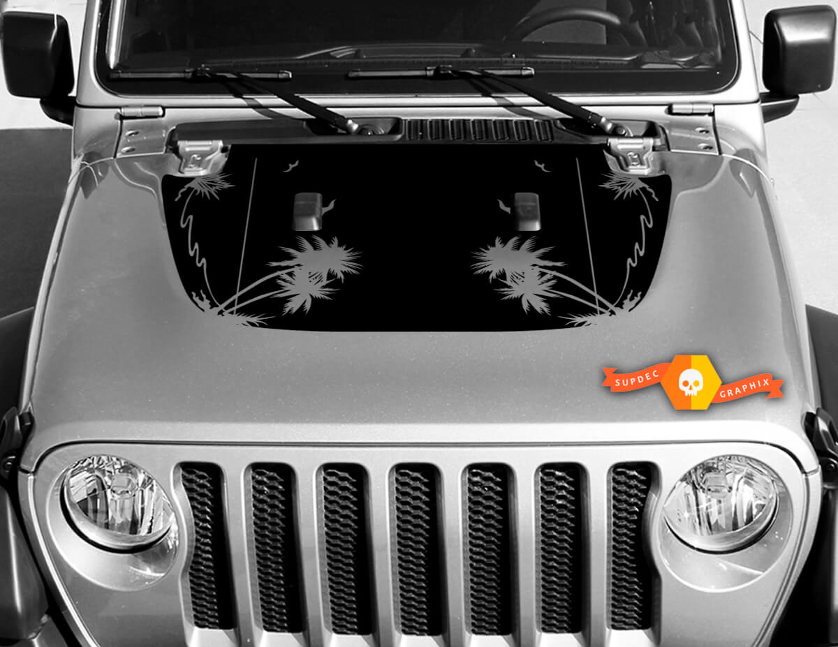 Tropical palms vinyl decal graphics sticker for hood Wrangler JL 2018 2019 #2