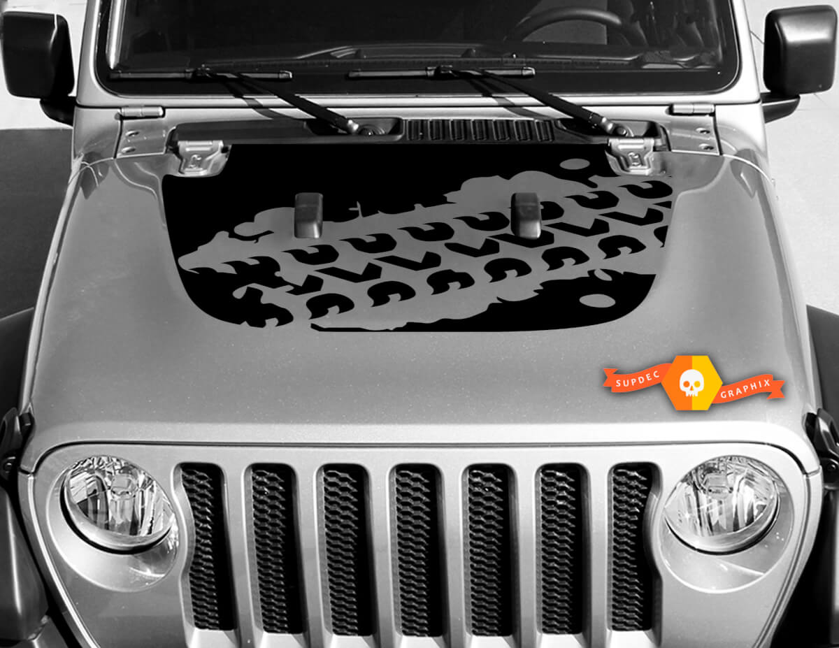 Vinyl decal graphics sticker for hood Wrangler JL 2018 2019 for hood Wrangler graphics sticker Mud Tire Track #2