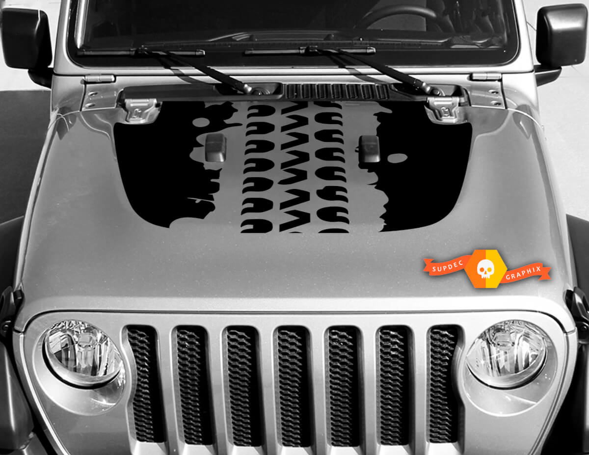 Vinyl decal graphics sticker for hood Wrangler JL 2018 2019 for hood Wrangler graphics sticker Mud Tire Track #3
