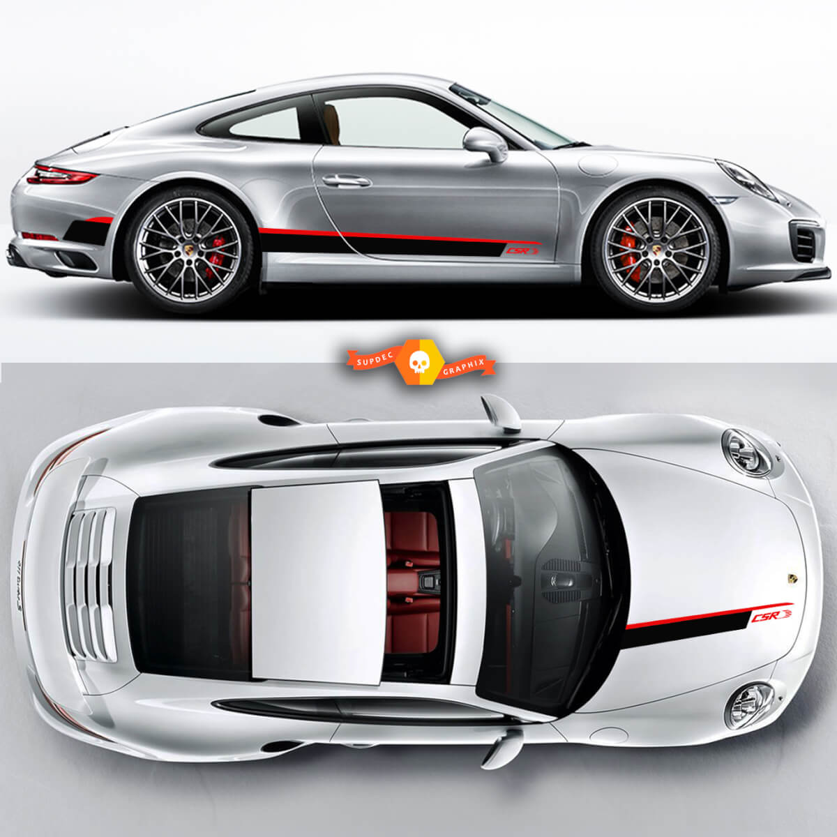 Csr Hood and Rocker Panel Graphic Stickers Decals Set Stripes For Porsche Carrera Cayman Boxster Or Any Porsche
