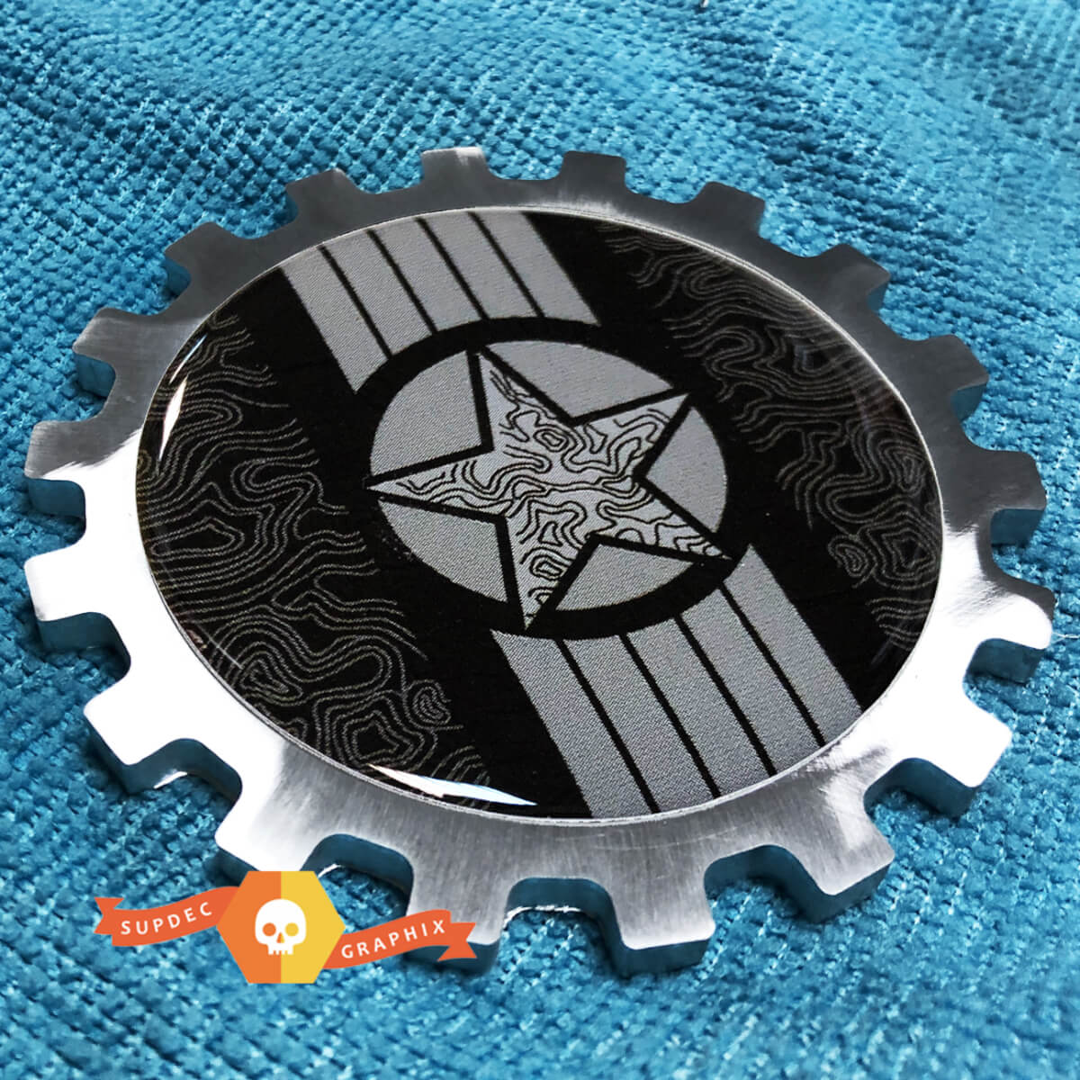 Military Star with Topo lines Metal Aluminum Badge Bedside Emblem Aluminium