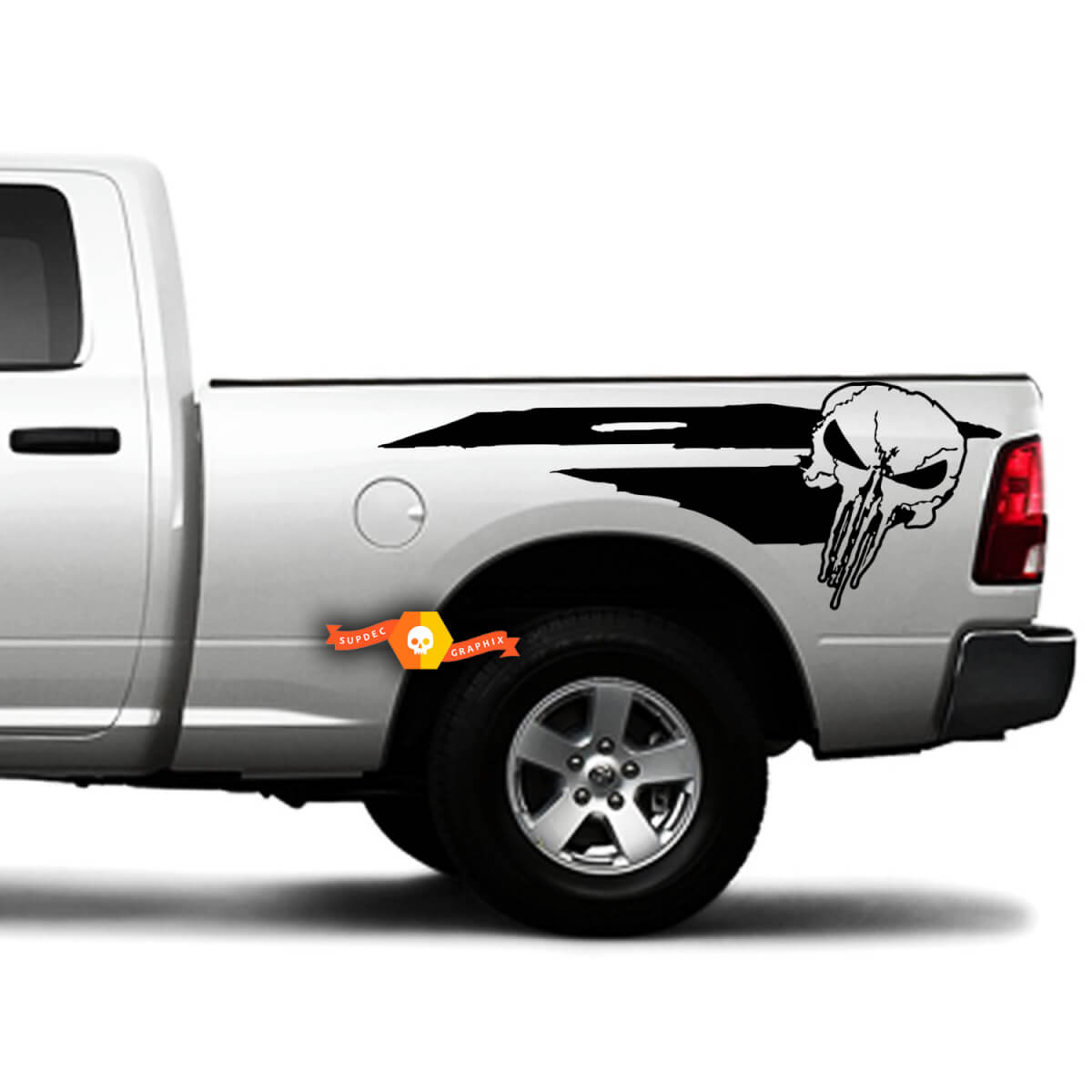 Rebel Side Distressed Punisher Skull Hash Marks Grunge Design Car Bed Pickup Vehicle Truck Vinyl Graphic Sticker Decal Tailgate