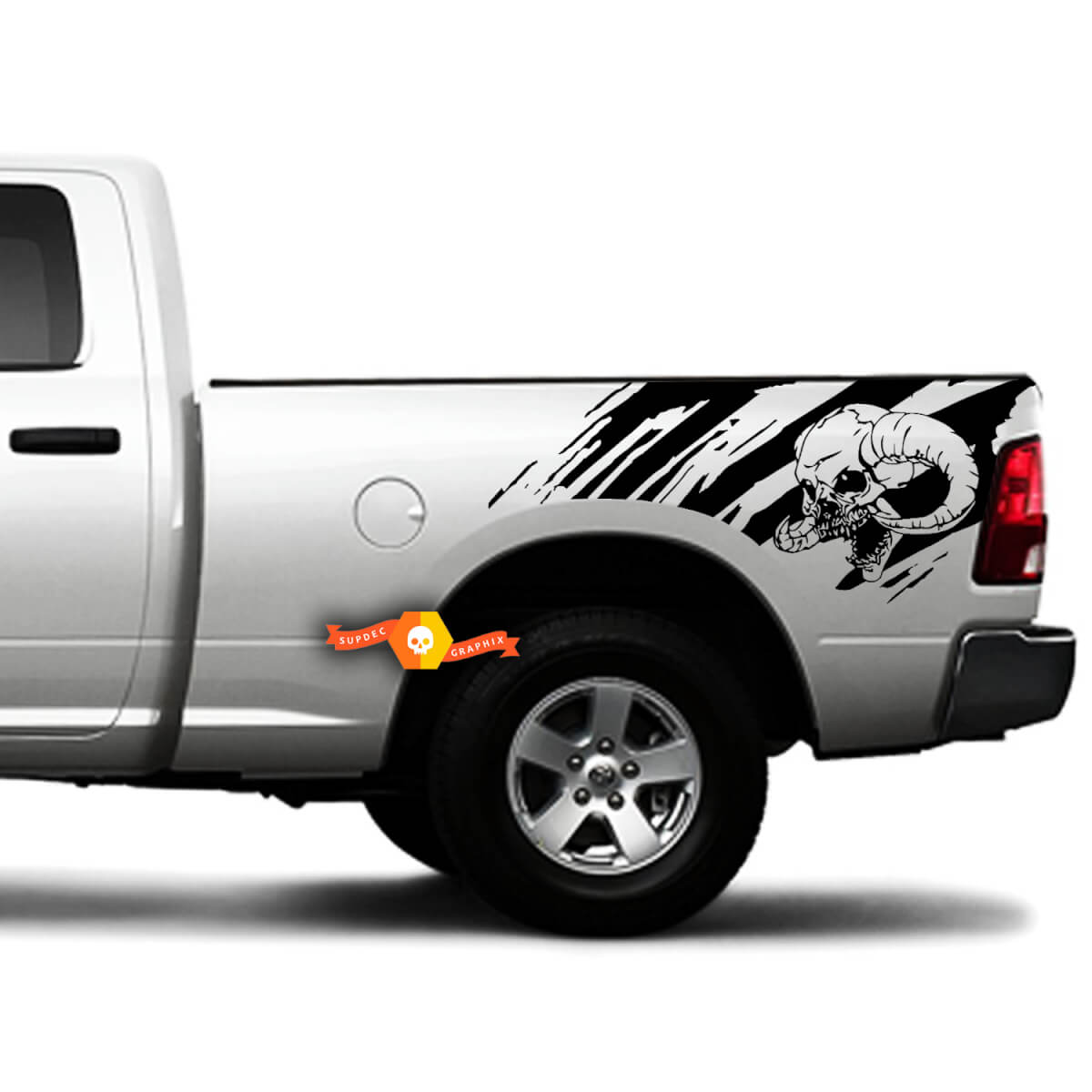 2 Side Skull Distressed Grunge Splash Design Car Side Bed Pickup Vehicle Truck Vinyl Graphic Sticker Decal Tailgate