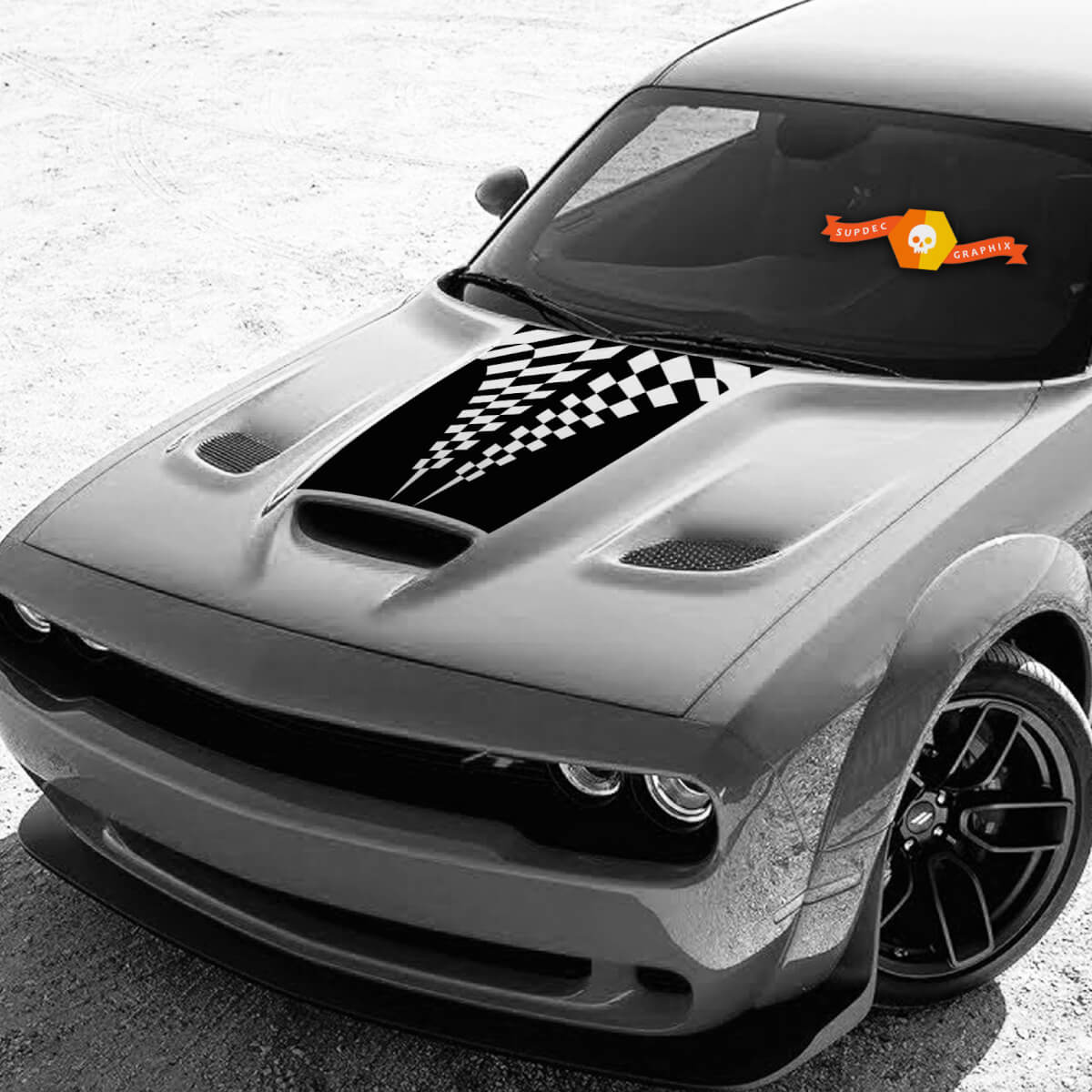 Race Checkered Flag Fits Challenger Bulge Hood Sticker Decal 2015 - 2019 Wide Body 392 GT Car Sport Vehicle Vinyl Graphic
