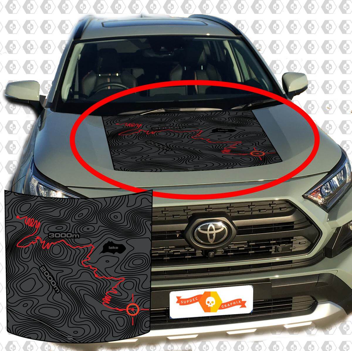 Hood blackout TOPO Topographic Map wrap for Toyota 2019 RAV 4 RAV4 Sticker Decal