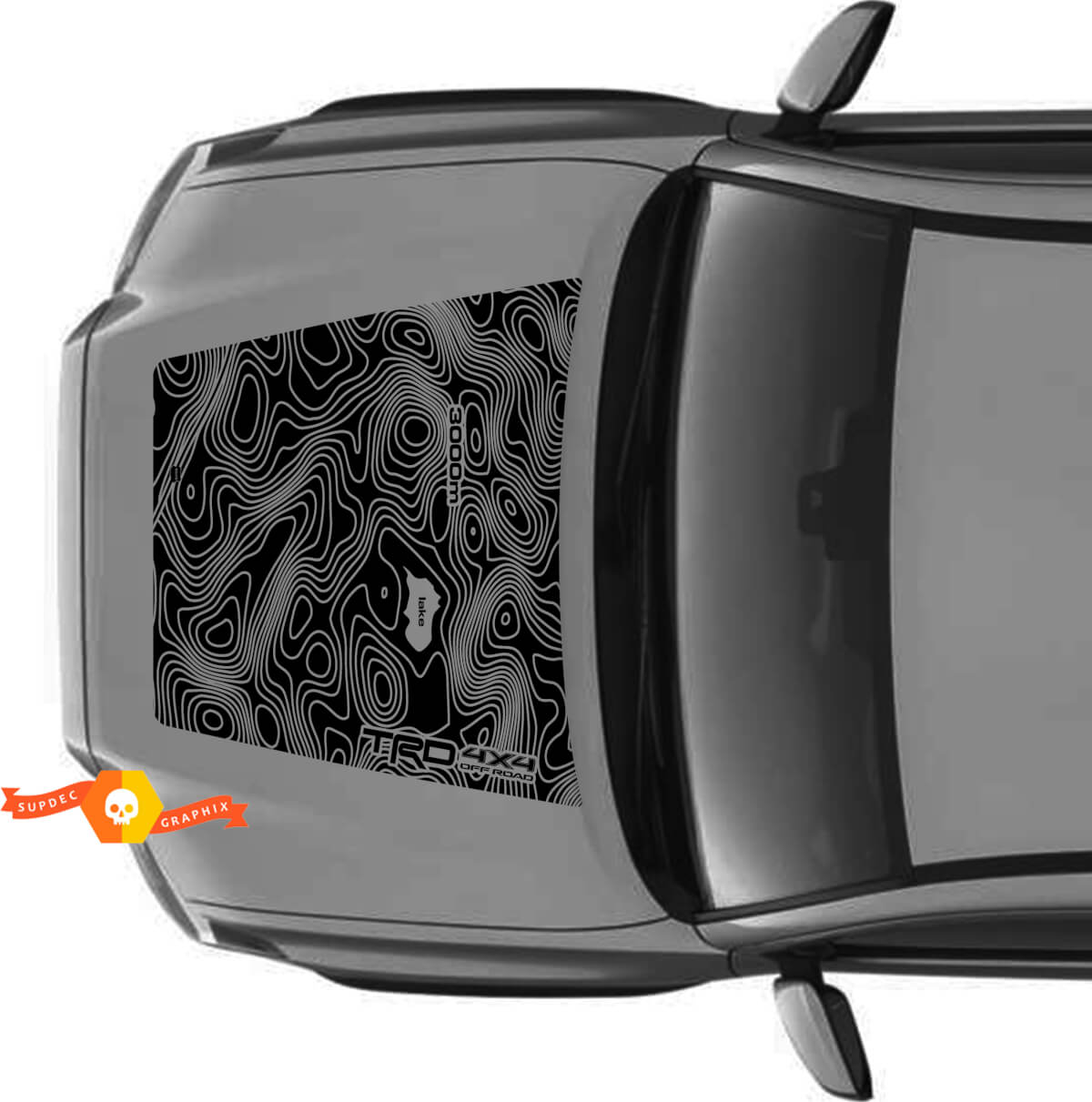 Kubwa TRD Off Road HAKUNA SCOOP! Ramani ya Topografiki ya Hood ya Vinyl Stika ya Kufaa kwa Toyota Tacoma 2016 - 2021 mifano
