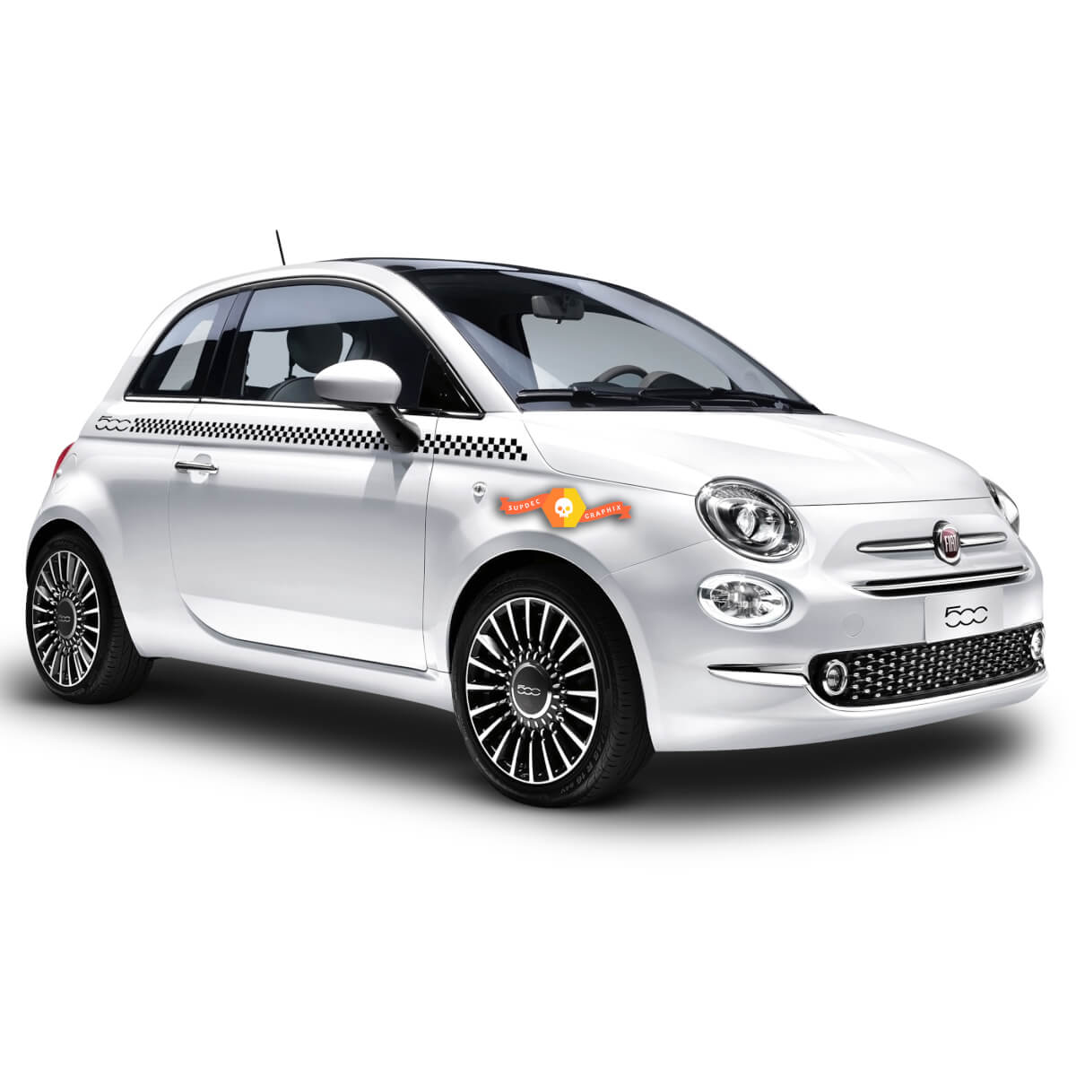 Checkered Side Body Decal Stickers Decals Graphics Stripe fits ANY Fiat 500 Abarth
